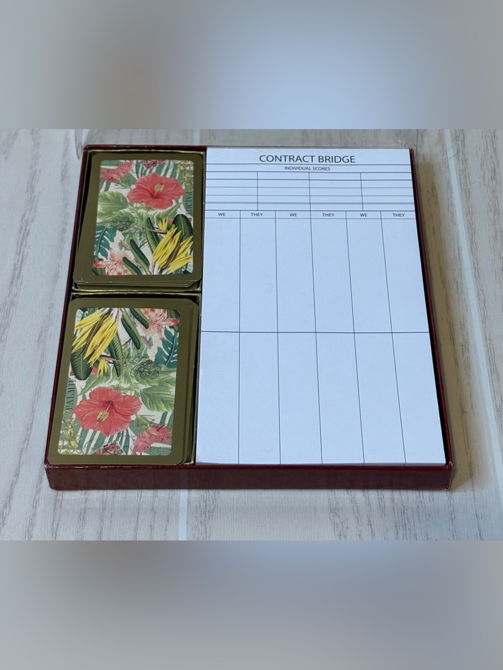Caspari Tulips by Mary Ann Perkins Double Deck and Score Pad Bridge Set